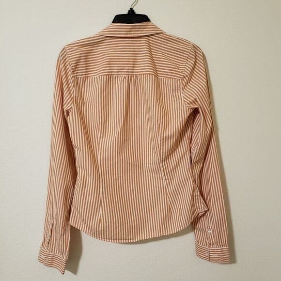 Hollister stretch botton down orange striped casual shirt Women size - Picture 5 of 7